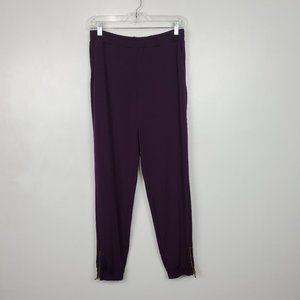 Susan Graver Eggplant Purple Liquid Knit Pull-On Zip Ankle Jogger Pants Size XS